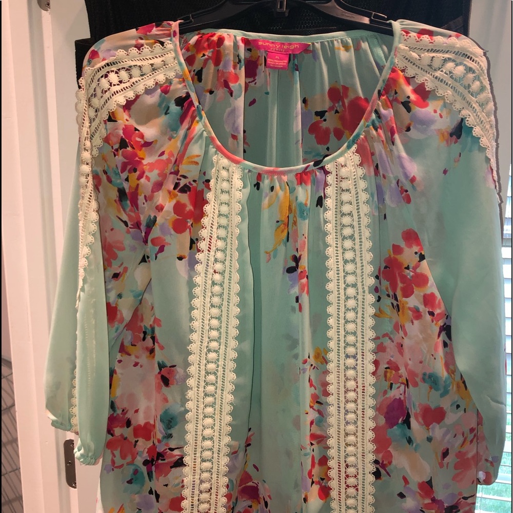 Mint green floral blouse